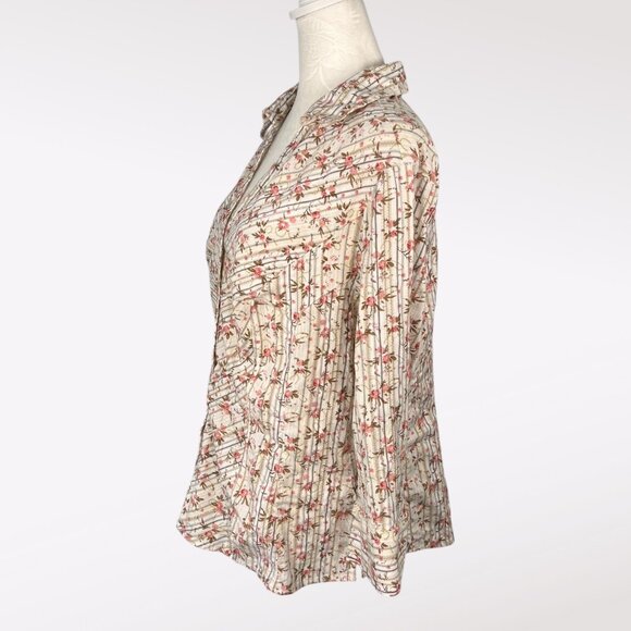 Faded Glory Floral Button Up Shirt Stretch Cotton Blend 3/4 Sleeve Size 16W - Picture 4 of 10